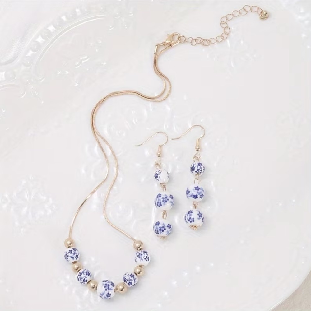 NEW! Elegant Gold and Blue Floral Jewelry Set. Vintage jewelry set 💙 - Picture 5 of 6